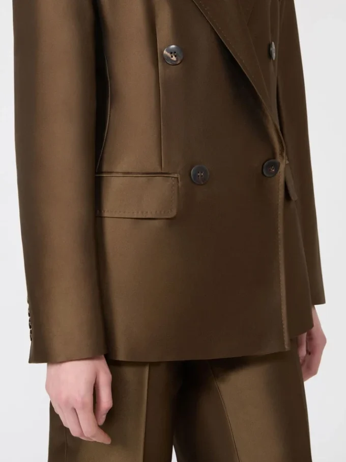 Shantung blazer met dubbele rij knopen, kaki Shantung blazer met dubbele rij knopen, kaki