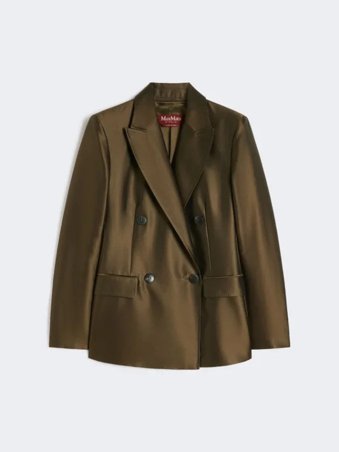 Shantung blazer met dubbele rij knopen, kaki Shantung blazer met dubbele rij knopen, kaki