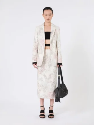 Geprinte organza en gabardine kokerrok, wit