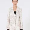 Slim-fit blazer van bedrukte organza en gabardine, wit Slim-fit blazer van bedrukte organza en gabardine, wit