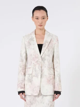 Slim-fit blazer van bedrukte organza en gabardine, wit
