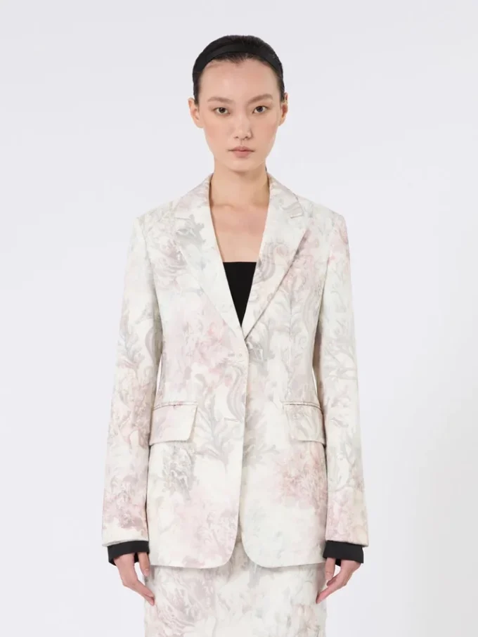 Slim-fit blazer van bedrukte organza en gabardine, wit Slim-fit blazer van bedrukte organza en gabardine, wit