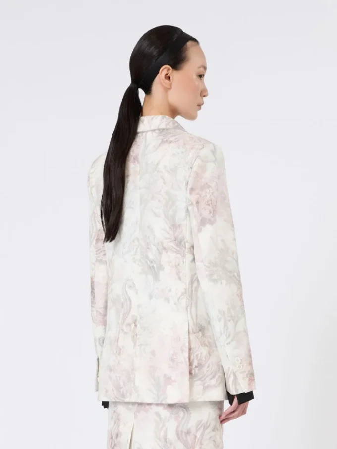 Slim-fit blazer van bedrukte organza en gabardine, wit Slim-fit blazer van bedrukte organza en gabardine, wit