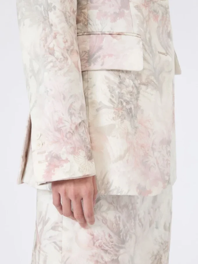 Slim-fit blazer van bedrukte organza en gabardine, wit Slim-fit blazer van bedrukte organza en gabardine, wit