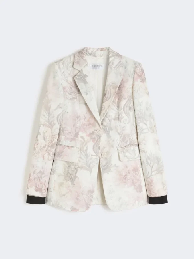 Slim-fit blazer van bedrukte organza en gabardine, wit Slim-fit blazer van bedrukte organza en gabardine, wit