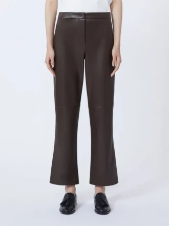 Slim-fit broek van gecoate stof, chocoladebruin