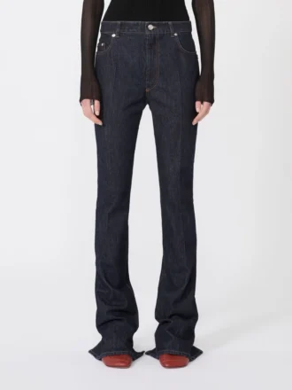 Slim-fit jeans met uitlopende pijpen, midnightblue