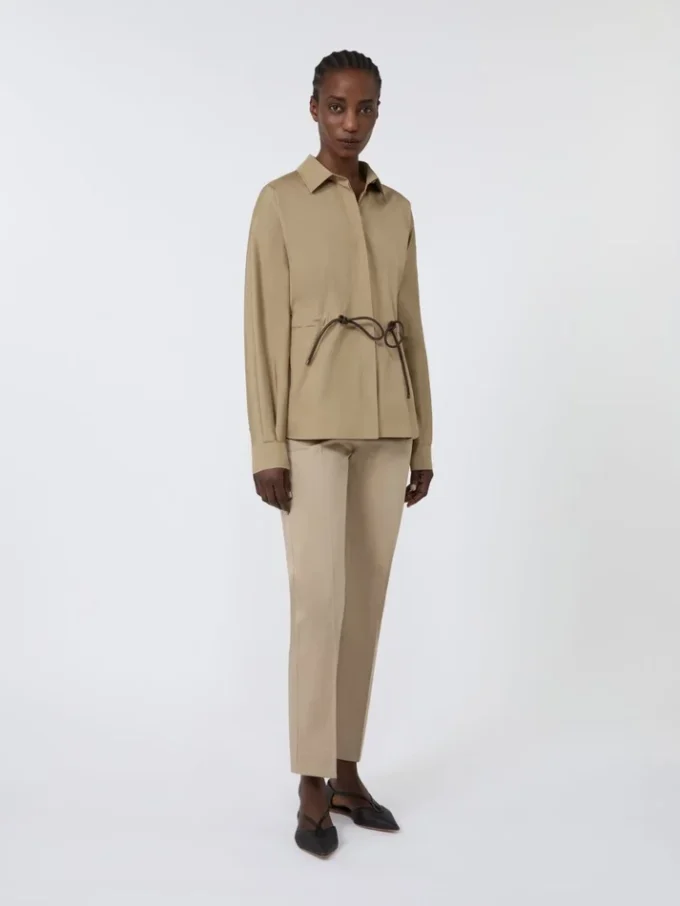Slim-fit katoenen satijnen broek, kaki Slim-fit katoenen satijnen broek, kaki