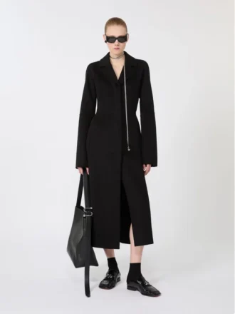 Slim-fit lange wollen jas, zwart