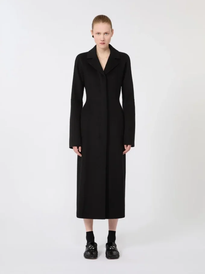 Slim-fit lange wollen jas, zwart Slim-fit lange wollen jas, zwart