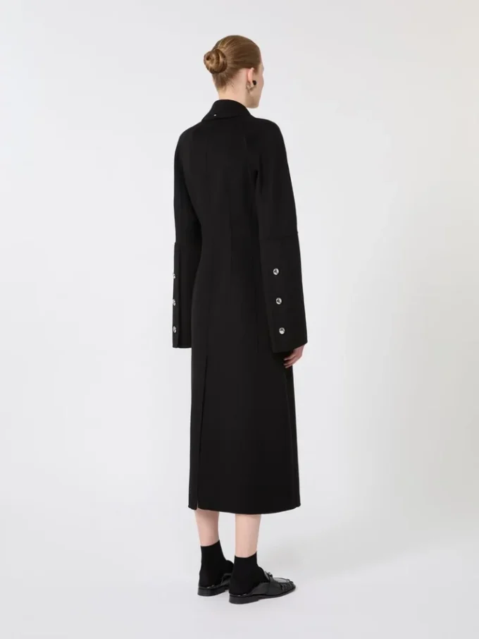 Slim-fit lange wollen jas, zwart Slim-fit lange wollen jas, zwart