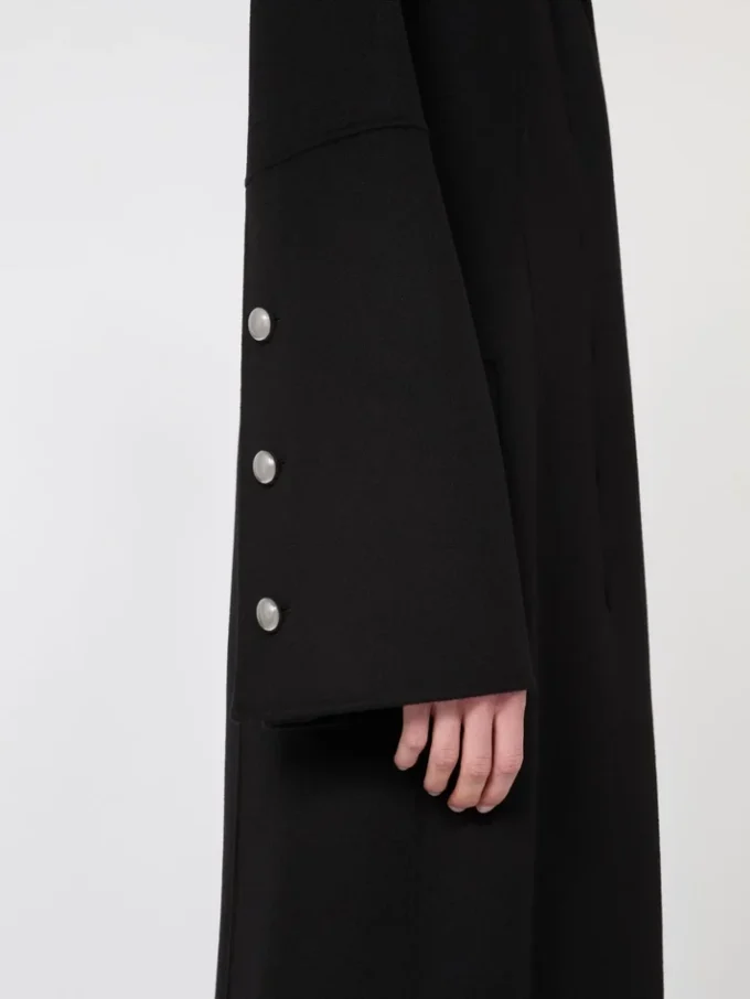 Slim-fit lange wollen jas, zwart Slim-fit lange wollen jas, zwart