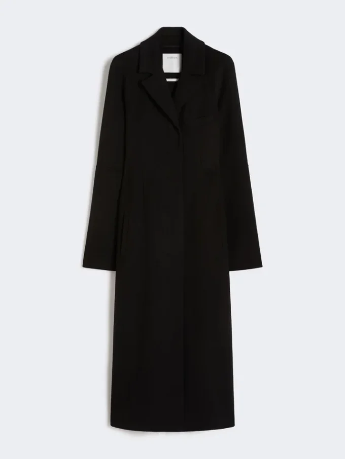 Slim-fit lange wollen jas, zwart Slim-fit lange wollen jas, zwart