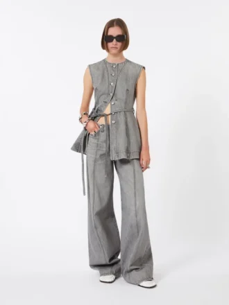 Slim-fit mouwloze denimtop, zwart