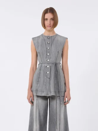 Slim-fit mouwloze denimtop, zwart