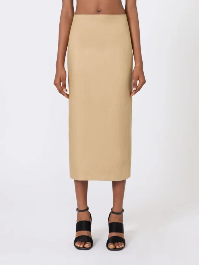 Slim-fit rok van linnen twill, camel Slim-fit rok van linnen twill, camel