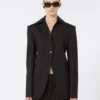 Slim-fit stretch gabardine blazer, zwart Slim-fit stretch gabardine blazer, zwart
