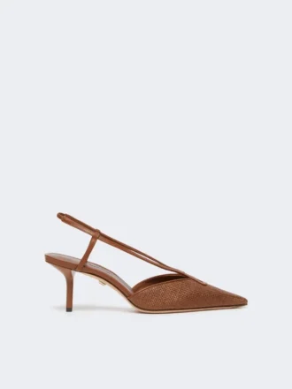 Slingbacks van canvas met raffia-look, amberbruin