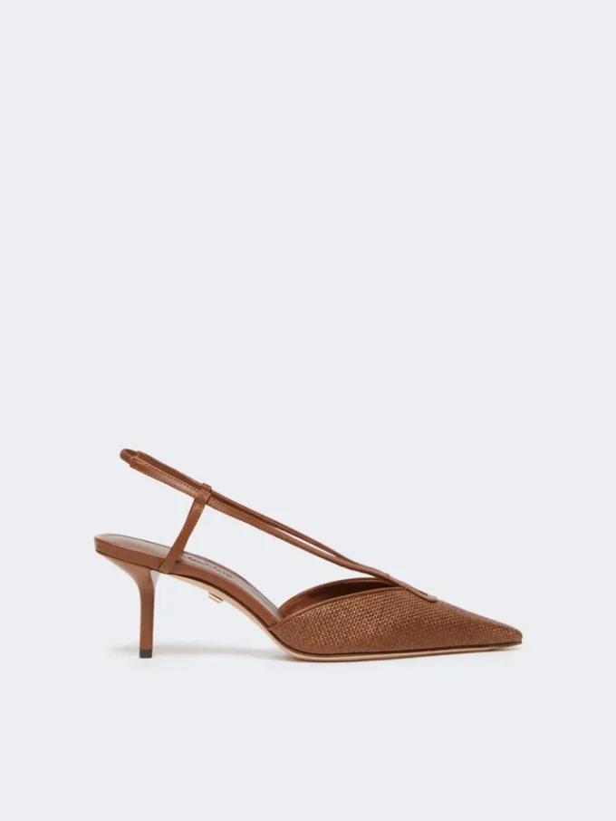 Slingbacks van canvas met raffia-look, amberbruin Slingbacks van canvas met raffia-look, amberbruin