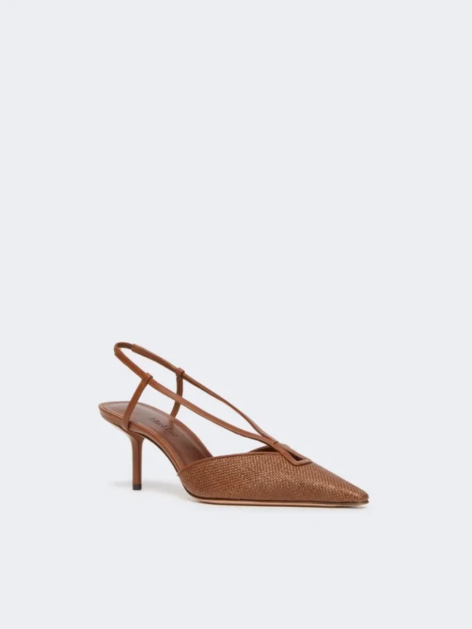 Slingbacks van canvas met raffia-look, amberbruin Slingbacks van canvas met raffia-look, amberbruin