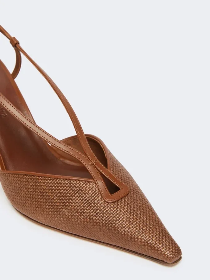 Slingbacks van canvas met raffia-look, amberbruin Slingbacks van canvas met raffia-look, amberbruin