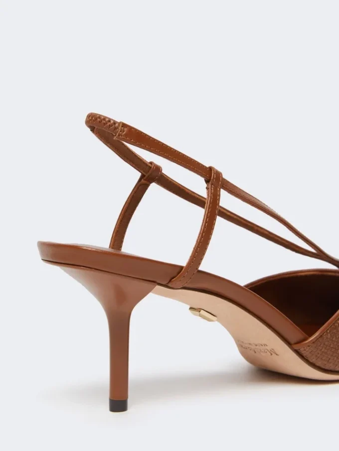 Slingbacks van canvas met raffia-look, amberbruin Slingbacks van canvas met raffia-look, amberbruin