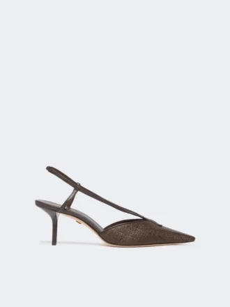 Slingbacks van canvas met raffia-look, donkerbruin