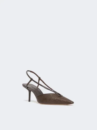 Slingbacks van canvas met raffia-look, donkerbruin