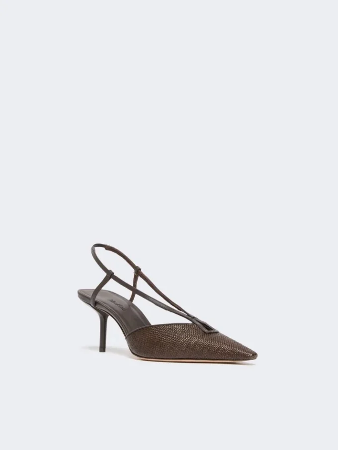 Slingbacks van canvas met raffia-look, donkerbruin Slingbacks van canvas met raffia-look, donkerbruin