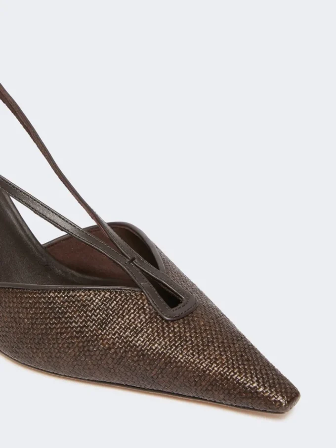 Slingbacks van canvas met raffia-look, donkerbruin Slingbacks van canvas met raffia-look, donkerbruin