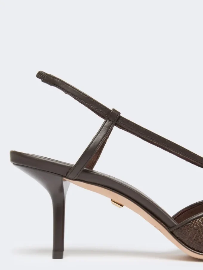 Slingbacks van canvas met raffia-look, donkerbruin Slingbacks van canvas met raffia-look, donkerbruin