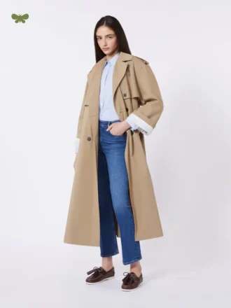 Soepelvallende trenchcoat van katoen en nylon, hazelnootbruin