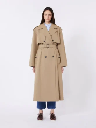 Soepelvallende trenchcoat van katoen en nylon, hazelnootbruin