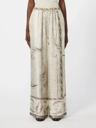 Soepelvallende zijden broek met print, ivoorkleurig Soepelvallende zijden broek met print, ivoorkleurig