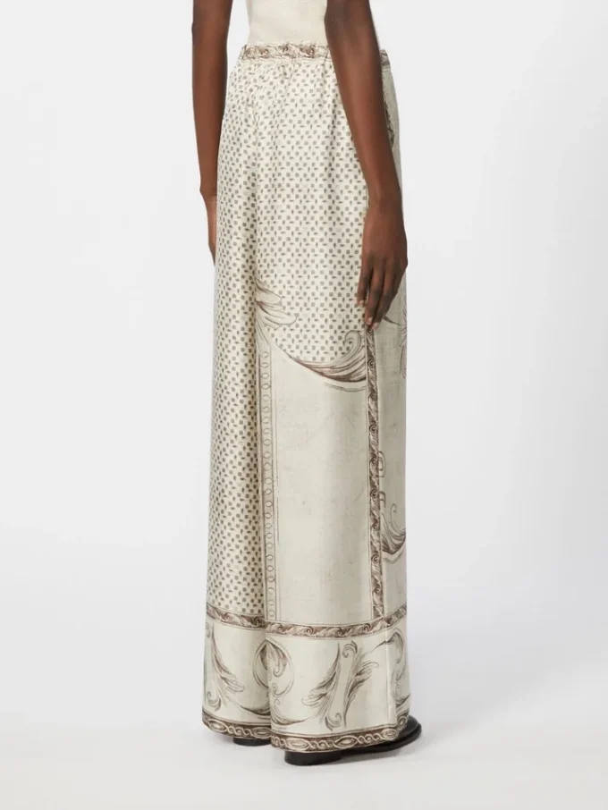 Soepelvallende zijden broek met print, ivoorkleurig Soepelvallende zijden broek met print, ivoorkleurig