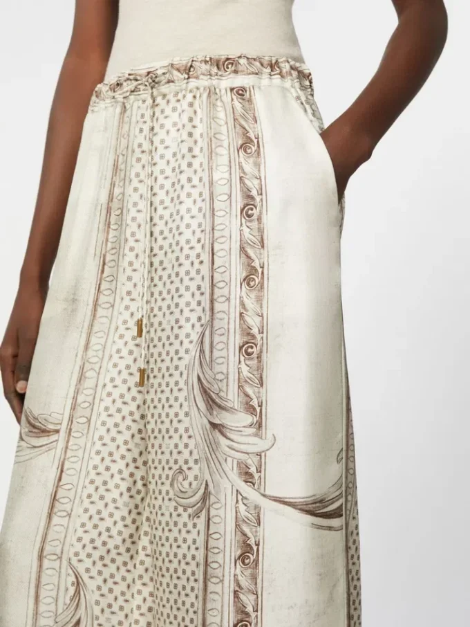 Soepelvallende zijden broek met print, ivoorkleurig Soepelvallende zijden broek met print, ivoorkleurig