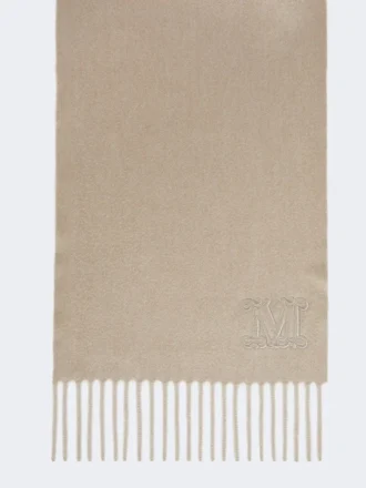 Stola van puur kasjmier met monogramdetail, zandkleur