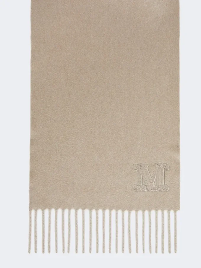 Stola van puur kasjmier met monogramdetail, zandkleur