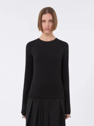 Strakke jersey T-shirt, zwart