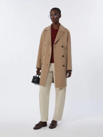 Midi-jas van wollen broadcloth, beige