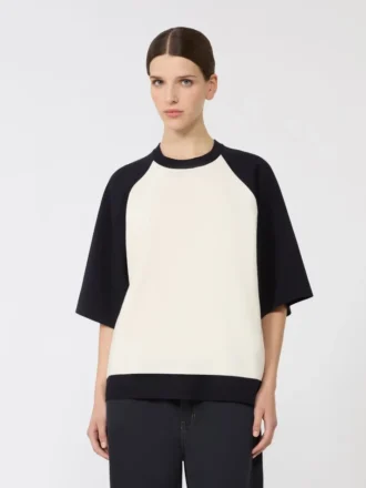 Stretch viscose boxy trui, wit blauw