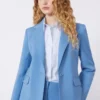 Stretch wollen blazer, lichtblauw