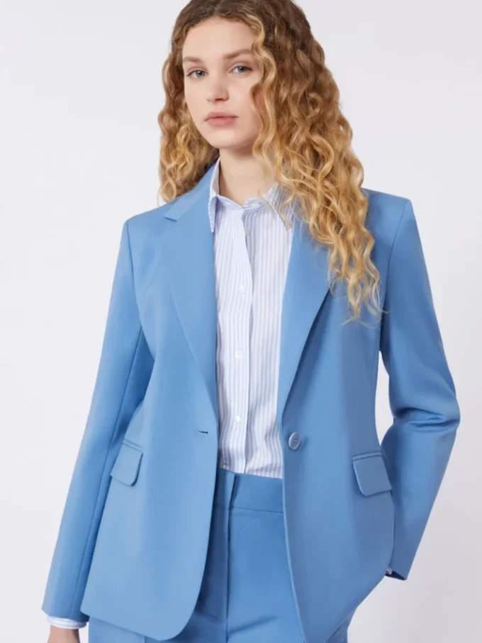 Stretch wollen blazer, lichtblauw