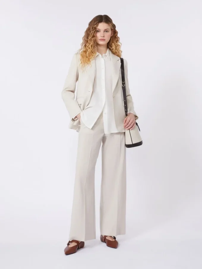Stretch wollen blazer, zandkleur