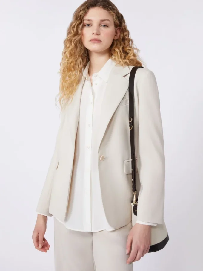 Stretch wollen blazer, zandkleur