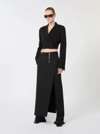 Stretch wollen broek met afneembaar paneel, zwart