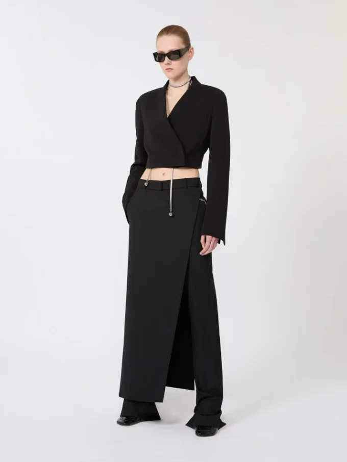 Stretch wollen broek met afneembaar paneel, zwart Stretch wollen broek met afneembaar paneel, zwart