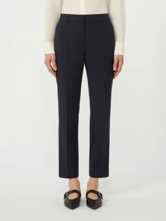 Stretch wollen cigarettebroek, marineblauw