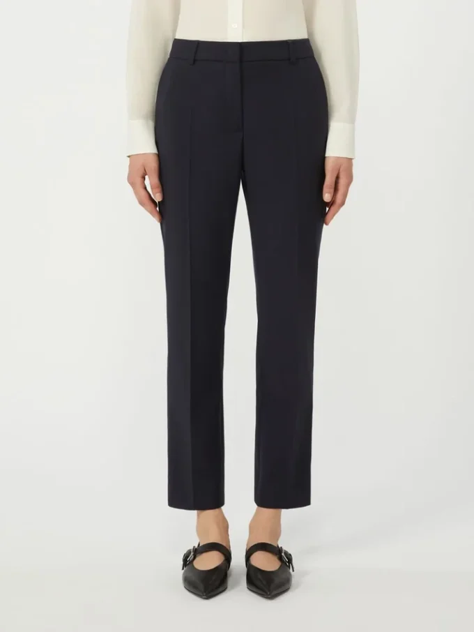 Stretch wollen cigarettebroek, marineblauw
