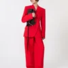 Stretch-wollen double-breasted blazer, rood